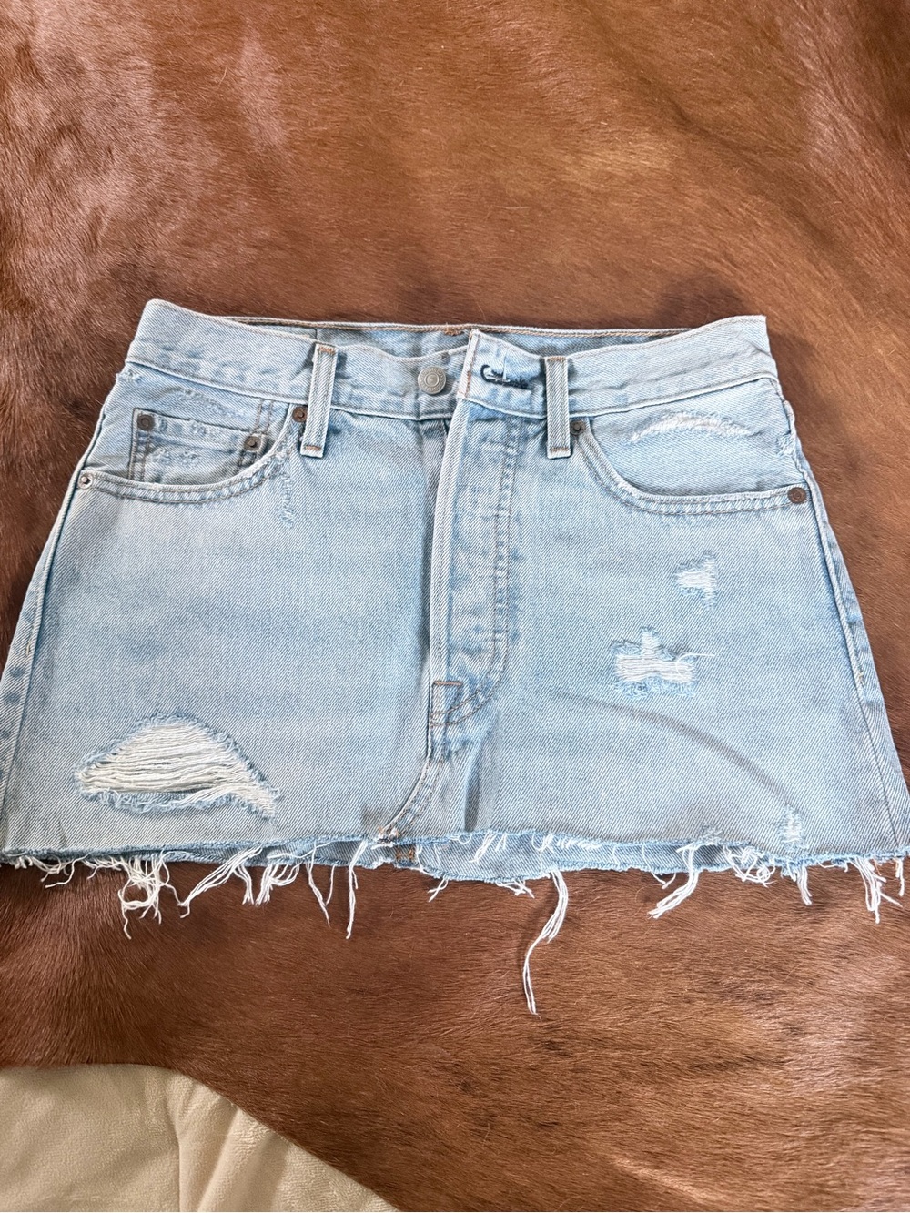 Levi's Light Blue Distressed Denim Mini Skirt